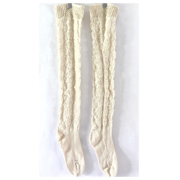 Cream Boot Stockings/Socks Open Knit Pattern - Picture 1 of 5